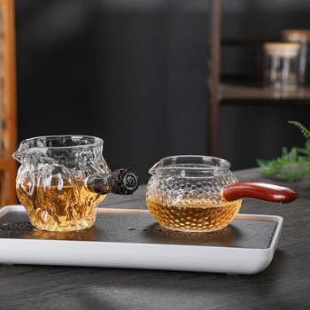 Sticlă borosilicat de înaltă rezistență la temperaturi, stil japonez, textură ciocan de nuc, mâner din lemn, sită pentru ceai, set Kung Fu de ceai pentru uz casnic