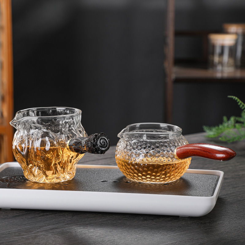 Sticlă borosilicat de înaltă rezistență la temperaturi, stil japonez, textură ciocan de nuc, mâner din lemn, sită pentru ceai, set Kung Fu de ceai pentru uz casnic