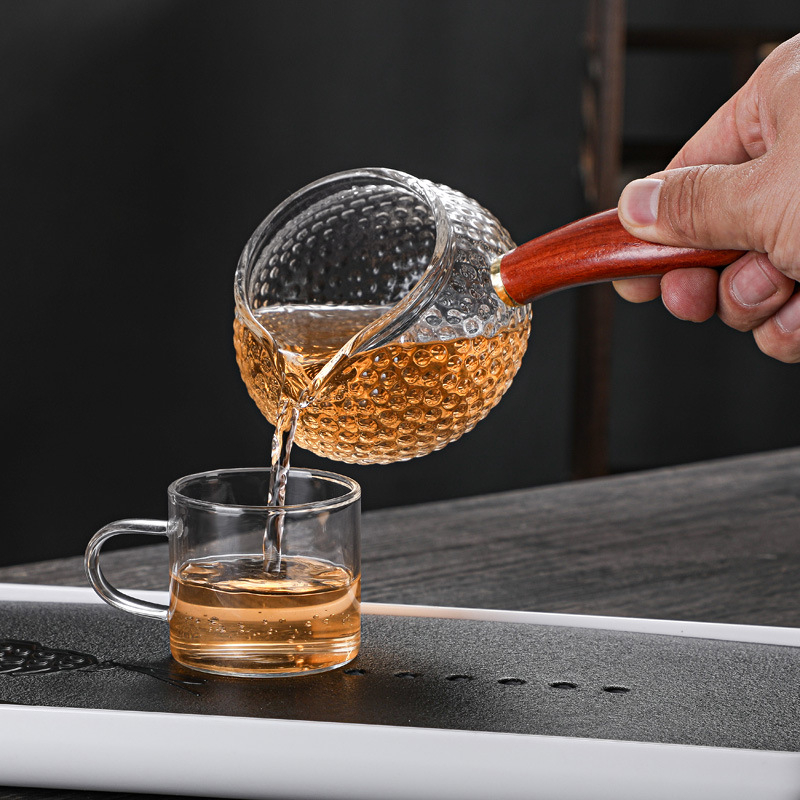Sticlă borosilicat de înaltă rezistență la temperaturi, stil japonez, textură ciocan de nuc, mâner din lemn, sită pentru ceai, set Kung Fu de ceai pentru uz casnic