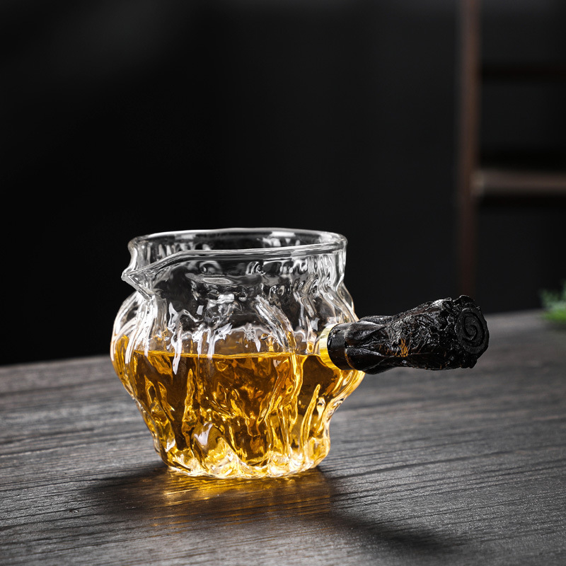 Sticlă borosilicat de înaltă rezistență la temperaturi, stil japonez, textură ciocan de nuc, mâner din lemn, sită pentru ceai, set Kung Fu de ceai pentru uz casnic