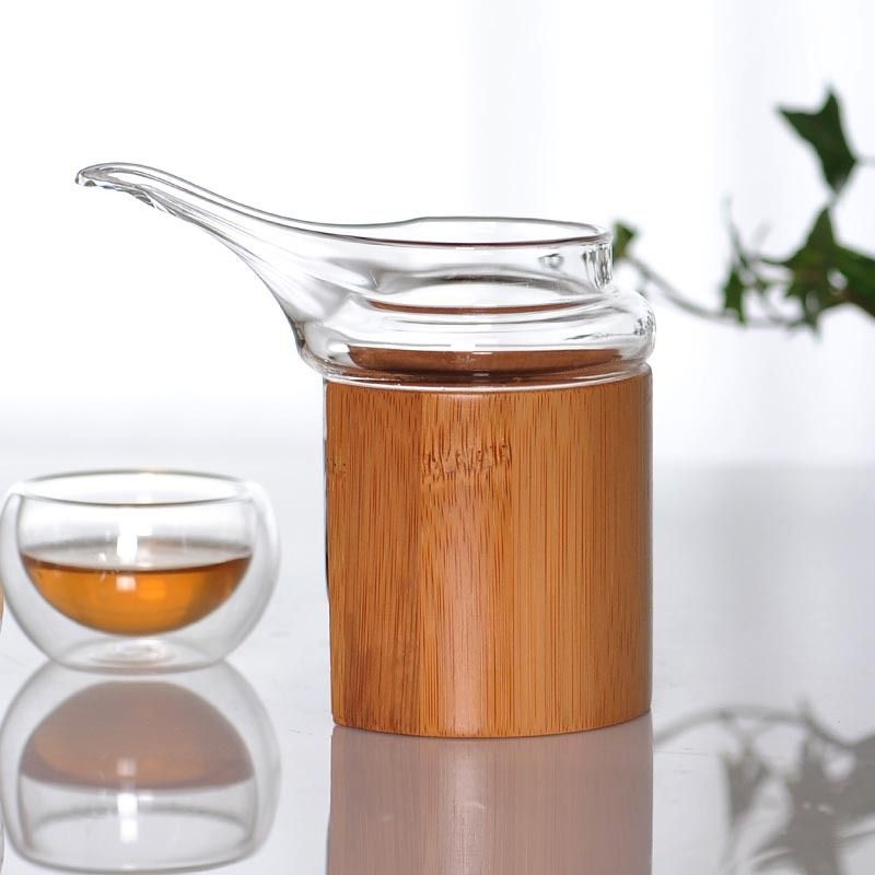 Ceșă Gongdao din sticlă borosilicat de înaltă calitate, cu cioc de vultur, tub izolant din bambus și divizor de ceai rezistent la căldură, set Kung Fu de ceai