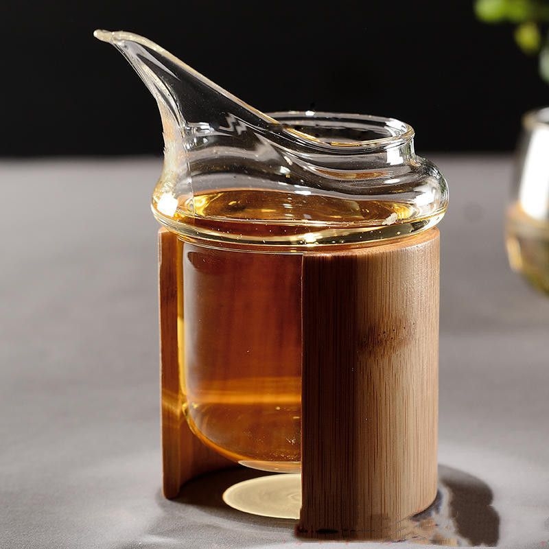 Ceșă Gongdao din sticlă borosilicat de înaltă calitate, cu cioc de vultur, tub izolant din bambus și divizor de ceai rezistent la căldură, set Kung Fu de ceai