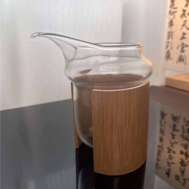 Ceșă Gongdao din sticlă borosilicat de înaltă calitate, cu cioc de vultur, tub izolant din bambus și divizor de ceai rezistent la căldură, set Kung Fu de ceai