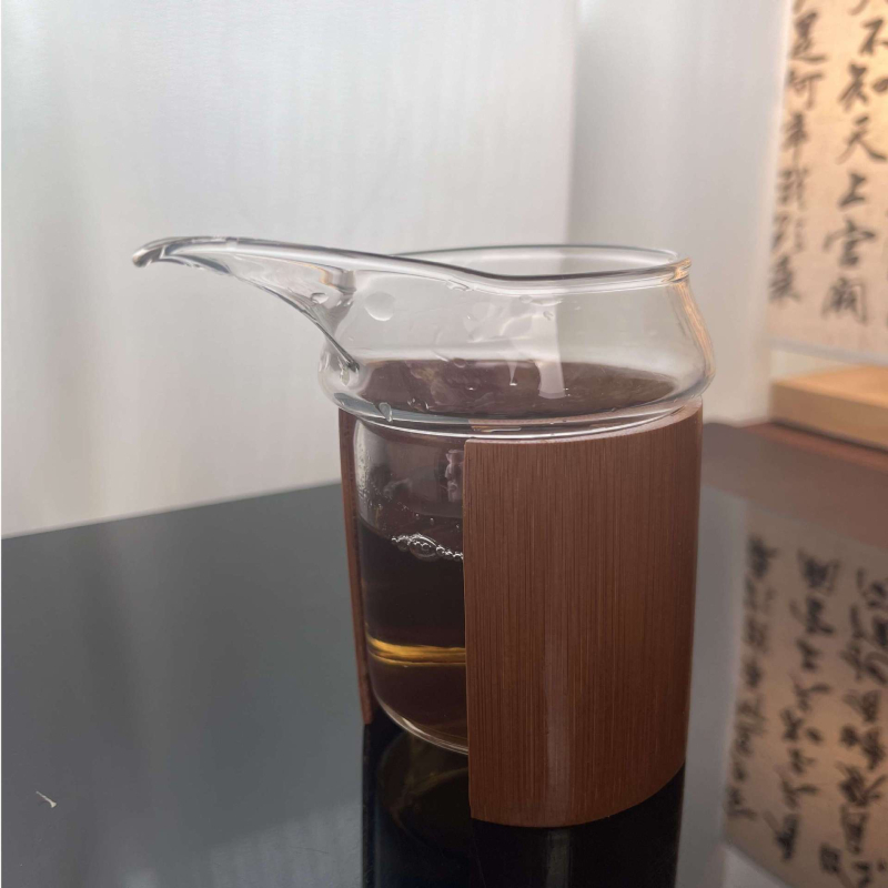 Ceșă Gongdao din sticlă borosilicat de înaltă calitate, cu cioc de vultur, tub izolant din bambus și divizor de ceai rezistent la căldură, set Kung Fu de ceai