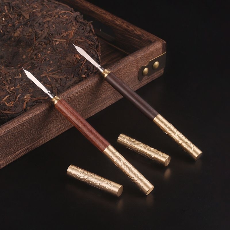 Cuțit de ceai Pu-Erh cu inel auriu, cuțit cu două funcții, ac pentru ceai și con, oțel inoxidabil, deschizător pentru plăci Pu-Erh de ceai