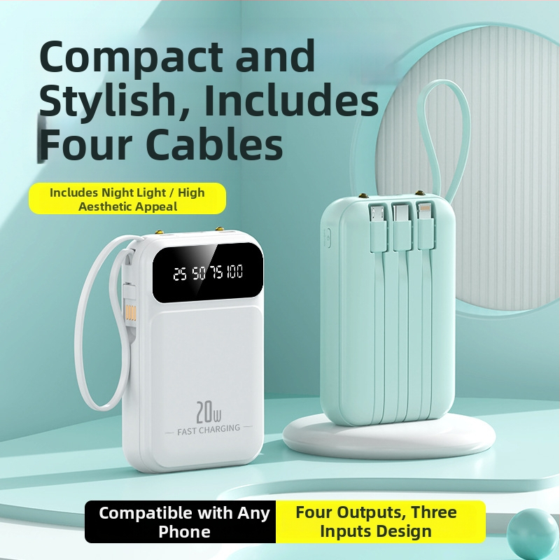 3C πιστοποιημένο Power Bank με γρήγορη φόρτιση 22.5W, 10,000mAh, μικρό φορητό με ενσωματωμένο καλώδιο, προσαρμογή λογότυπου