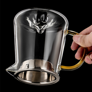 Căniță de ceai cu mâner pentru birou, cu vedere la munți, din sticlă borosilicată înaltă, vas unic cu drenaj de ceai
