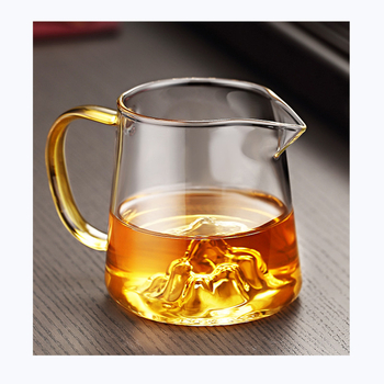 Căniță de ceai cu mâner pentru birou, cu vedere la munți, din sticlă borosilicată înaltă, vas unic cu drenaj de ceai