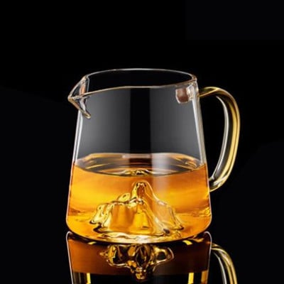 Căniță de ceai cu mâner pentru birou, cu vedere la munți, din sticlă borosilicată înaltă, vas unic cu drenaj de ceai