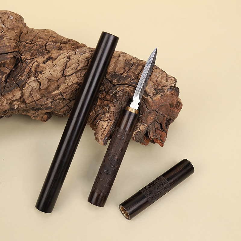 Cuțit de ceai din santal mov și ac pentru ceremonia ceaiului, cuțit Pu'er din oțel cu model Damascus, instrument de deschidere a blocurilor de ceai, accesorii pentru ceai
