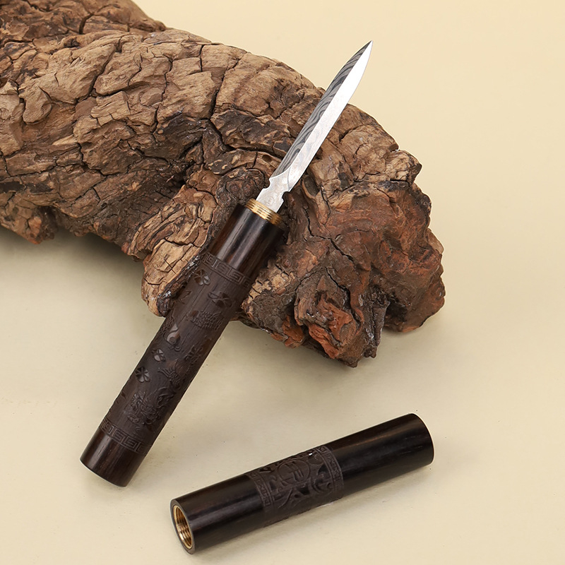 Cuțit de ceai din santal mov și ac pentru ceremonia ceaiului, cuțit Pu'er din oțel cu model Damascus, instrument de deschidere a blocurilor de ceai, accesorii pentru ceai