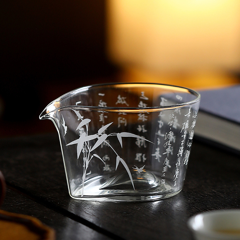 Set Gongfu din sticlă groasă, rezistentă la căldură, transparent, cu accesorii: ceașcă Gongdao, tavă de ceai, separator de ceai, filtru și ceașcă de turnare