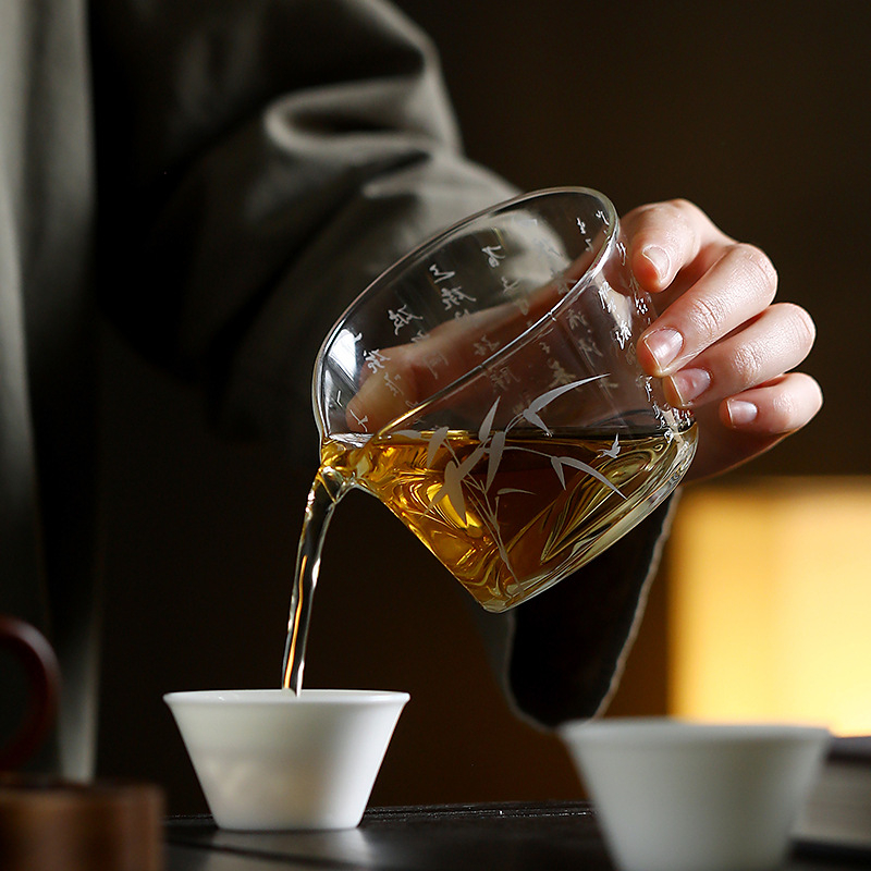 Set Gongfu din sticlă groasă, rezistentă la căldură, transparent, cu accesorii: ceașcă Gongdao, tavă de ceai, separator de ceai, filtru și ceașcă de turnare