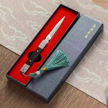 Cuțit de ceai și ac de ceai, lucrate manual în stil Zen, din lemn de abanos și oțel damascat – pentru ceai Pu'er – accesorii pentru ceremonia ceaiului