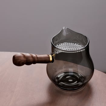 Ceașcă de sticlă cu mâner lateral, în formă de lună, pentru ceai Gongfu, cu filtru integrat și separator îngroșat pentru ceai — accesorii de înaltă calitate, rezistente la temperaturi înalte