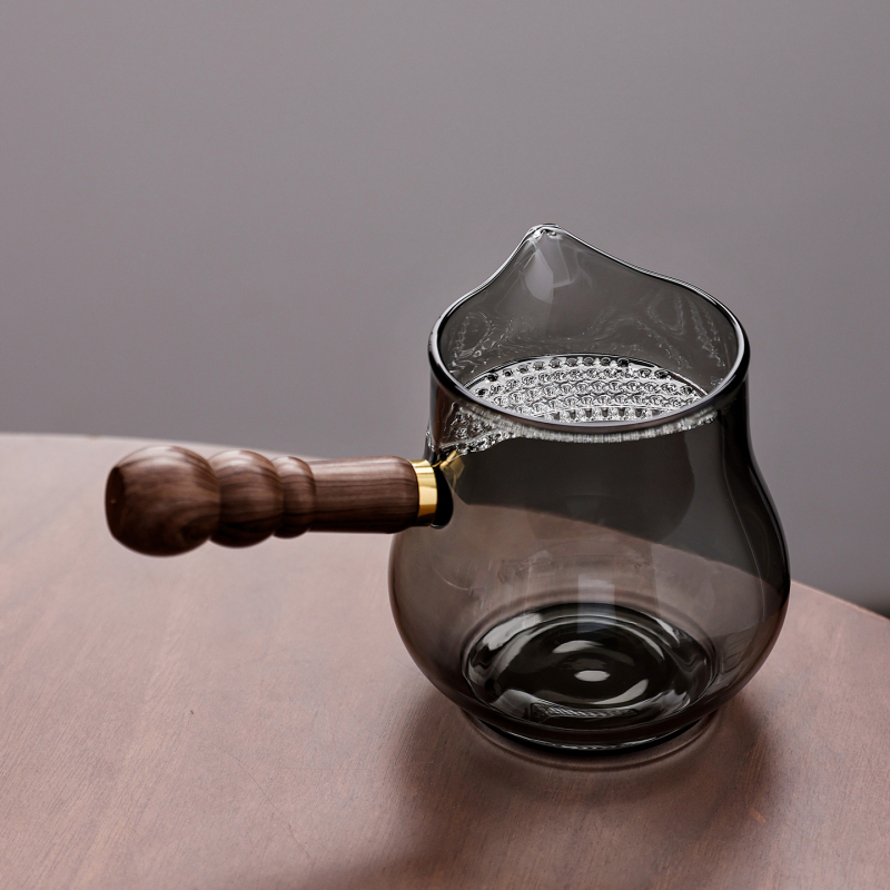 Ceașcă de sticlă cu mâner lateral, în formă de lună, pentru ceai Gongfu, cu filtru integrat și separator îngroșat pentru ceai — accesorii de înaltă calitate, rezistente la temperaturi înalte