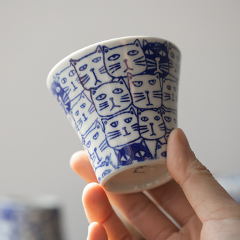 Set ceramic de ceai cu ceainic, cești și cană de cafea cu filtru – Design drăguț cu pisică