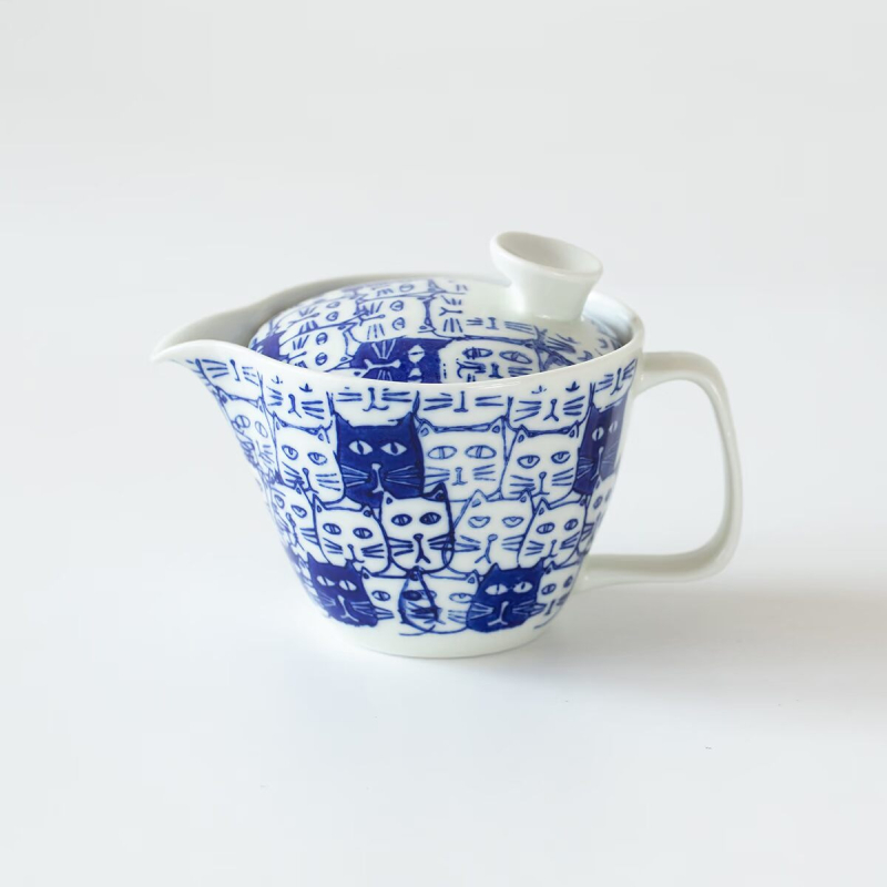 Set ceramic de ceai cu ceainic, cești și cană de cafea cu filtru – Design drăguț cu pisică