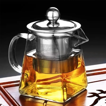 Set Gongfu de ceai din sticlă borosilikată, ceainic din oțel inoxidabil cu filtru și ceașcă de distribuție uniformă a ceaiului