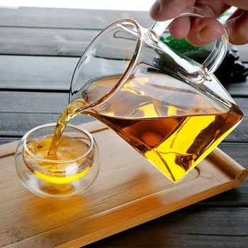 Set Gongfu de ceai din sticlă borosilikată, ceainic din oțel inoxidabil cu filtru și ceașcă de distribuție uniformă a ceaiului