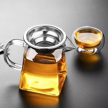 Set Gongfu de ceai din sticlă borosilikată, ceainic din oțel inoxidabil cu filtru și ceașcă de distribuție uniformă a ceaiului