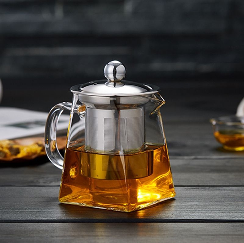 Set Gongfu de ceai din sticlă borosilikată, ceainic din oțel inoxidabil cu filtru și ceașcă de distribuție uniformă a ceaiului