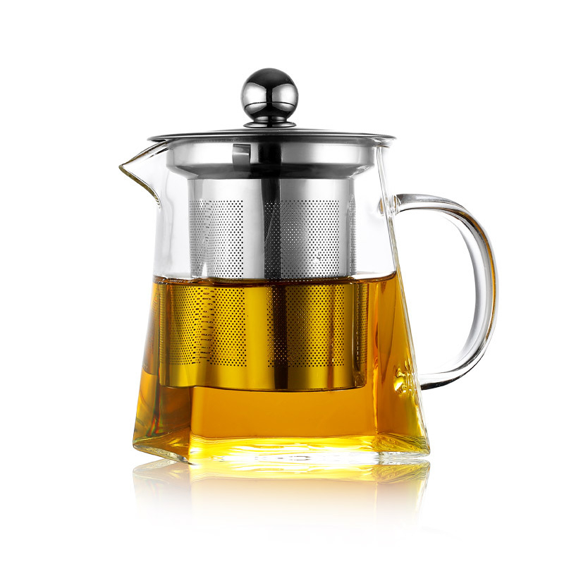 Set Gongfu de ceai din sticlă borosilikată, ceainic din oțel inoxidabil cu filtru și ceașcă de distribuție uniformă a ceaiului