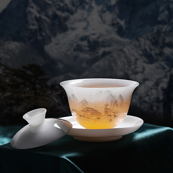 Set de ceai Kung Fu din porțelan alb Dehua, cu ceainic – pentru uz casnic și comercial