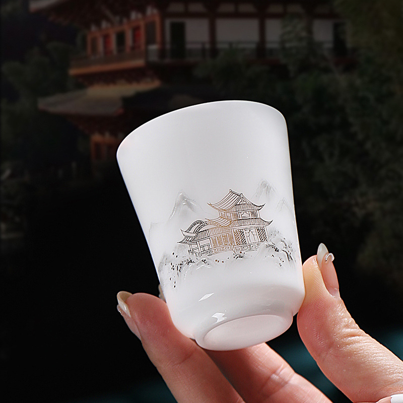 Set de ceai Kung Fu din porțelan alb Dehua, cu ceainic – pentru uz casnic și comercial