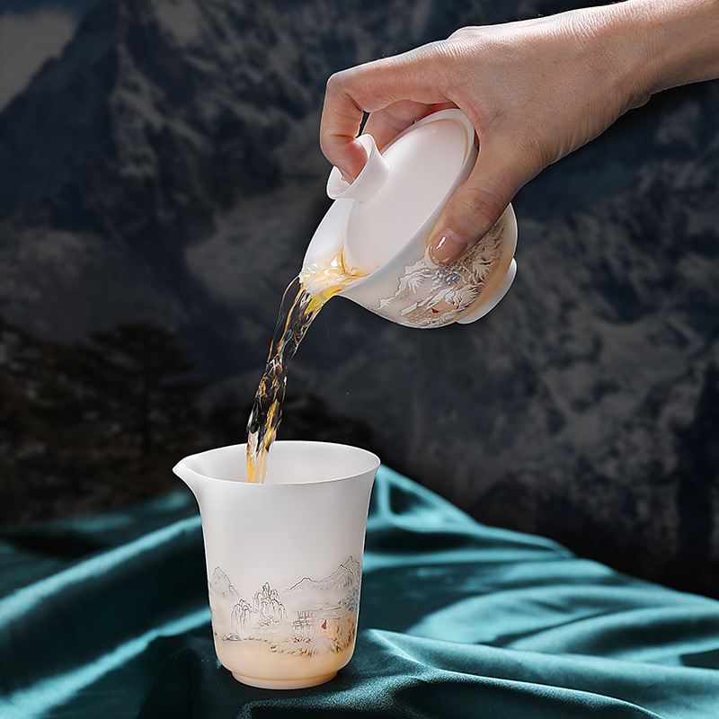 Set de ceai Kung Fu din porțelan alb Dehua, cu ceainic – pentru uz casnic și comercial