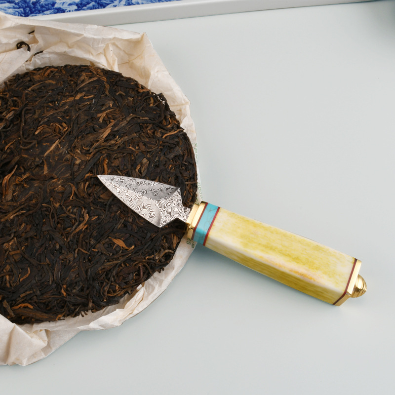 Cuțit de ceai din oțel damasc și sabie de ceai pentru Pu'er negru, accesorii pentru ceremonia ceaiului, set Kung Fu ceai, model W241