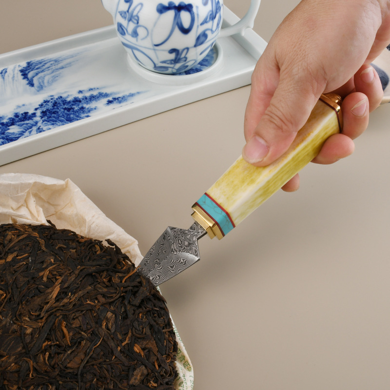 Cuțit de ceai din oțel damasc și sabie de ceai pentru Pu'er negru, accesorii pentru ceremonia ceaiului, set Kung Fu ceai, model W241