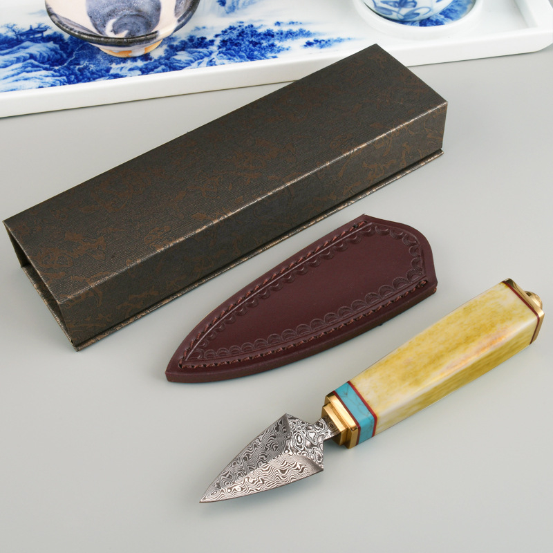 Cuțit de ceai din oțel damasc și sabie de ceai pentru Pu'er negru, accesorii pentru ceremonia ceaiului, set Kung Fu ceai, model W241