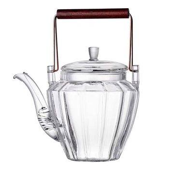 Ceainic din sticlă cu mâner, ceainic și ceașcă cu model diamant, sticlă borosilikată rezistentă la temperaturi, stil retro japonez pentru fierberea apei