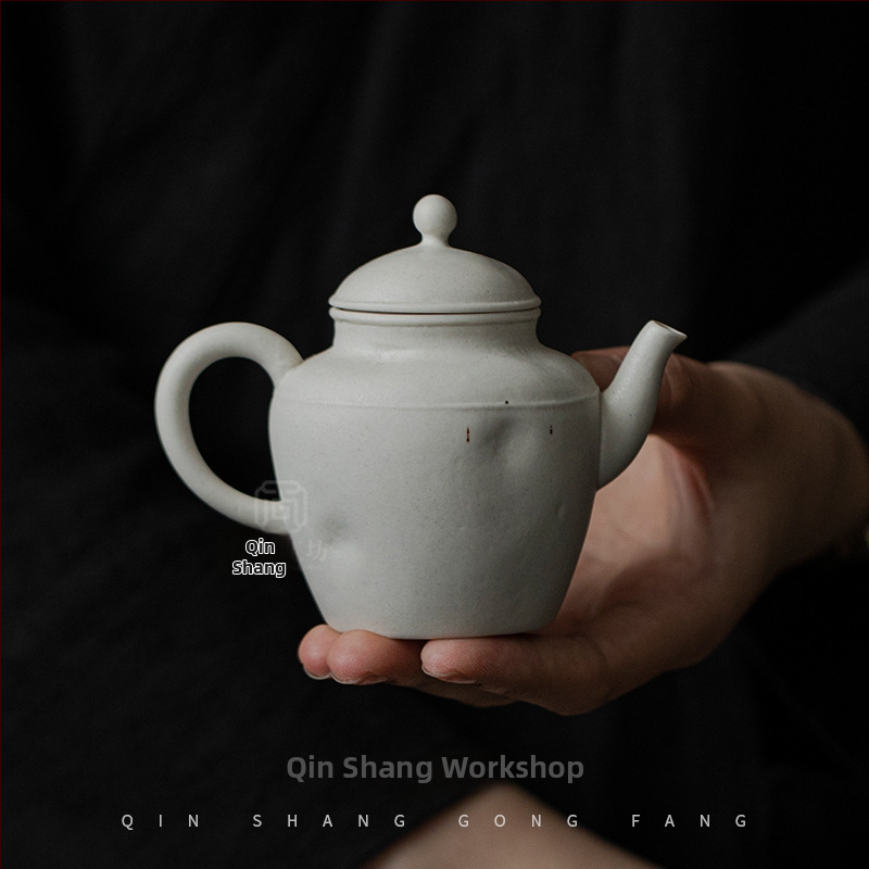 Ceainic ceramic Kung Fu, lucrat manual, alb glazurat, pentru uz casnic, stil retro, lux discret