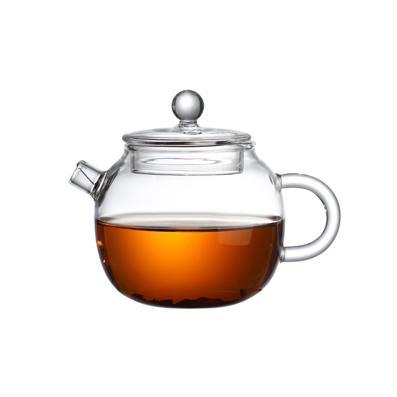 Ceainic mini floral, din sticlă borosilicat rezistentă la căldură, cu mâner de sticlă și filtru integrat
