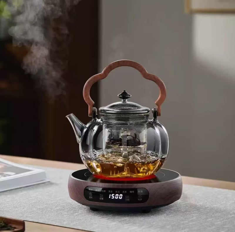 Ceainic din sticlă cu plită electrică din ceramică, ceainic transparent pentru apă, set de ceai pentru uz casnic