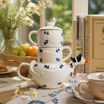 Xinming set ceramic de ceai cu ceainic și cești, pentru uz casnic, design drăguț cu flori, cadou creativ pentru ceai