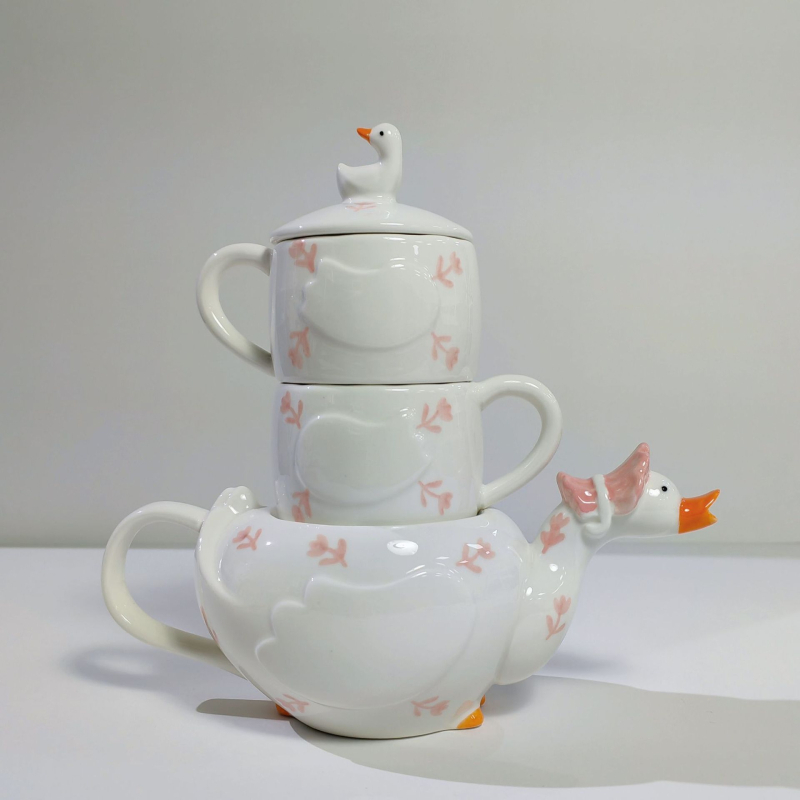 Xinming set ceramic de ceai cu ceainic și cești, pentru uz casnic, design drăguț cu flori, cadou creativ pentru ceai