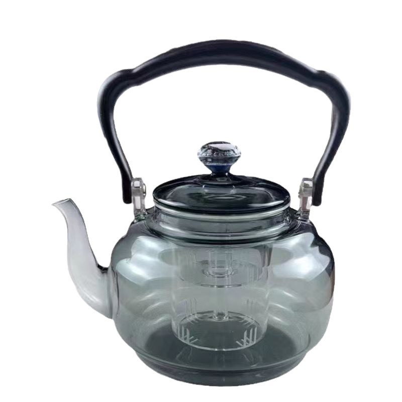 Ceainic nou în stil chinezesc, pentru aburire și fierbere, all-in-one pentru uz casnic, sticlă borosilikat cu mâner din lemn, rezistent la temperaturi ridicate pentru prepararea ceaiului