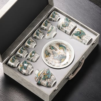 Set de ceai din argint 999 cu căni ceramice, pentru uz casnic, lucrat manual cu pictură argintie, cadou de lux pentru wellness