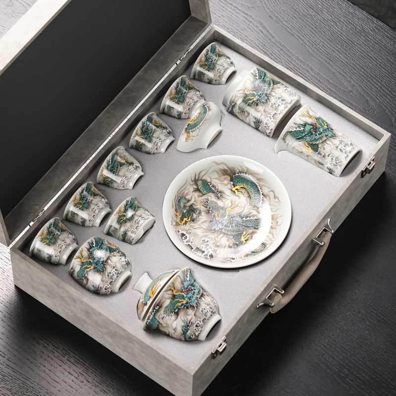 Set de ceai din argint 999 cu căni ceramice, pentru uz casnic, lucrat manual cu pictură argintie, cadou de lux pentru wellness