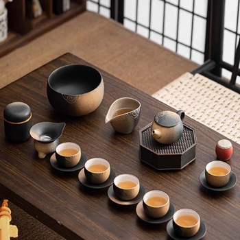 Set de ceainic retro cu gradient, cu căni din ceramică grosieră – set Kung Fu de ceai, set complet pentru acasă într-o cutie cadou