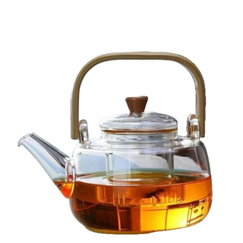Ceainic din sticlă, mâner din bambus gros, pentru plită electrică ceramică, filtru pentru ceai cu flori, set de ceai