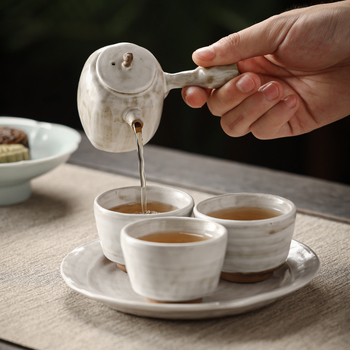 Ceainic ceramic cu mâner lateral, stil Wabi-Sabi, roz vintage, set Kung Fu de ceai pentru acasă, cu filtru