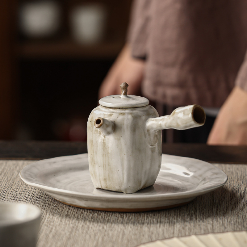 Ceainic ceramic cu mâner lateral, stil Wabi-Sabi, roz vintage, set Kung Fu de ceai pentru acasă, cu filtru