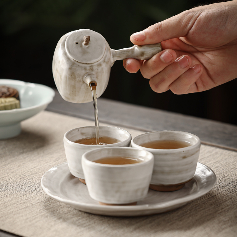 Ceainic ceramic cu mâner lateral, stil Wabi-Sabi, roz vintage, set Kung Fu de ceai pentru acasă, cu filtru