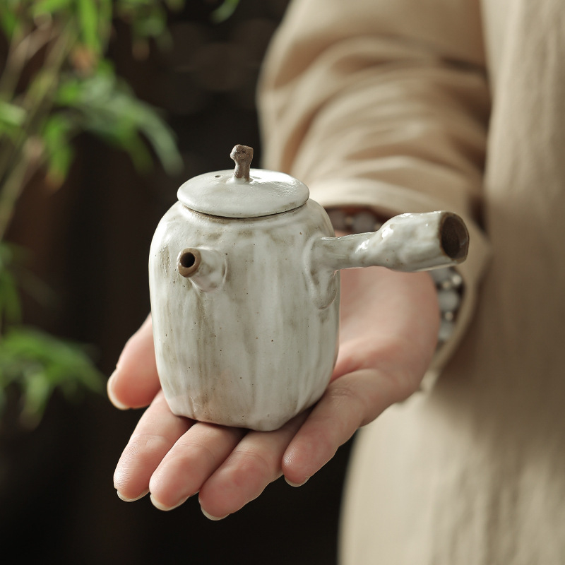 Ceainic ceramic cu mâner lateral, stil Wabi-Sabi, roz vintage, set Kung Fu de ceai pentru acasă, cu filtru