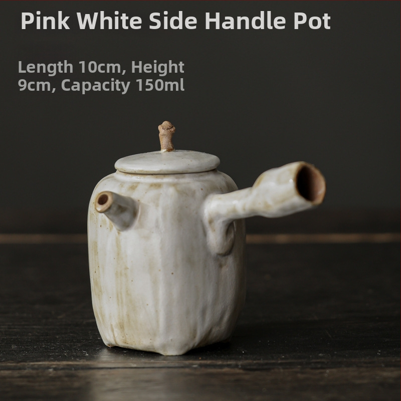 Ceainic ceramic cu mâner lateral, stil Wabi-Sabi, roz vintage, set Kung Fu de ceai pentru acasă, cu filtru