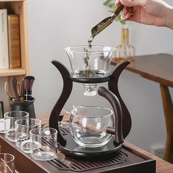 Set de ceai Kung Fu din sticlă borosilicat, cu ceainic și cești, rezistent la temperaturi înalte